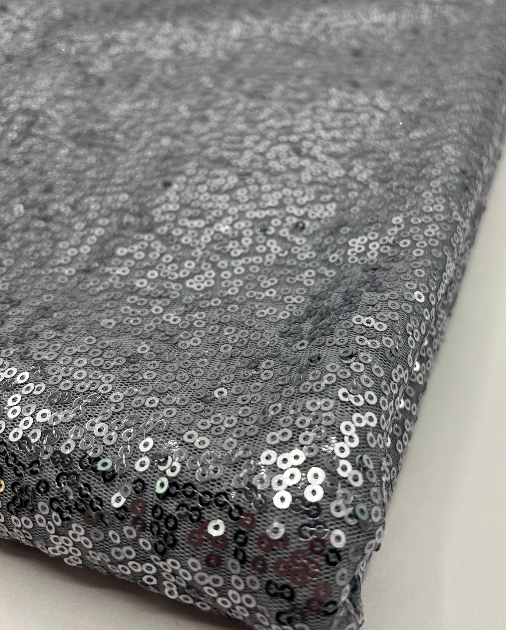 Silver On Grey Sequin Detail Non Stretch Fabric - T9 Fabrics