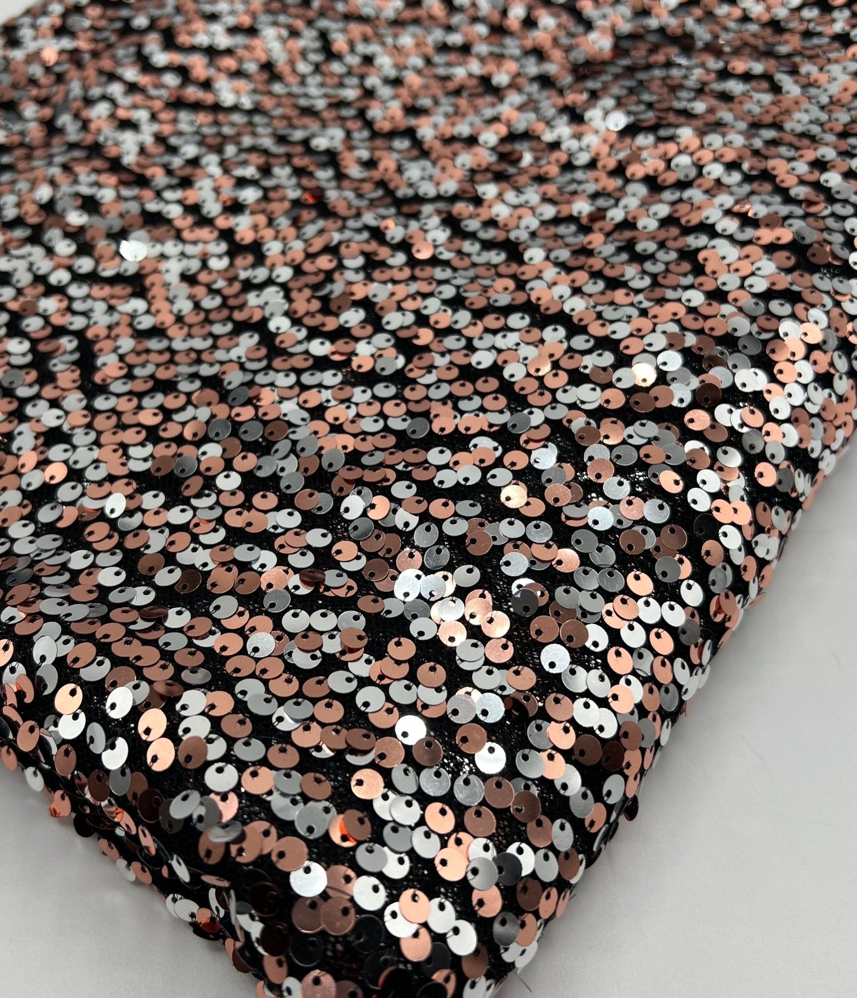 Silver Rose Gold Sequin Detail Stretch Fabric - T9 Fabrics