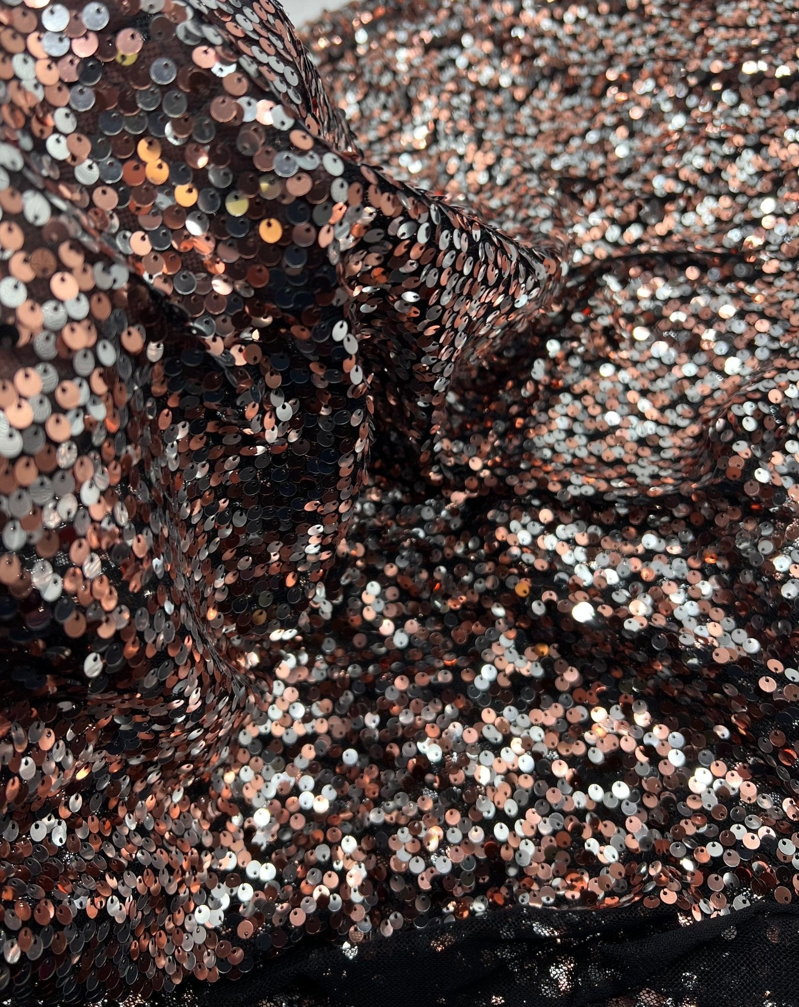Silver Rose Gold Sequin Detail Stretch Fabric - T9 Fabrics