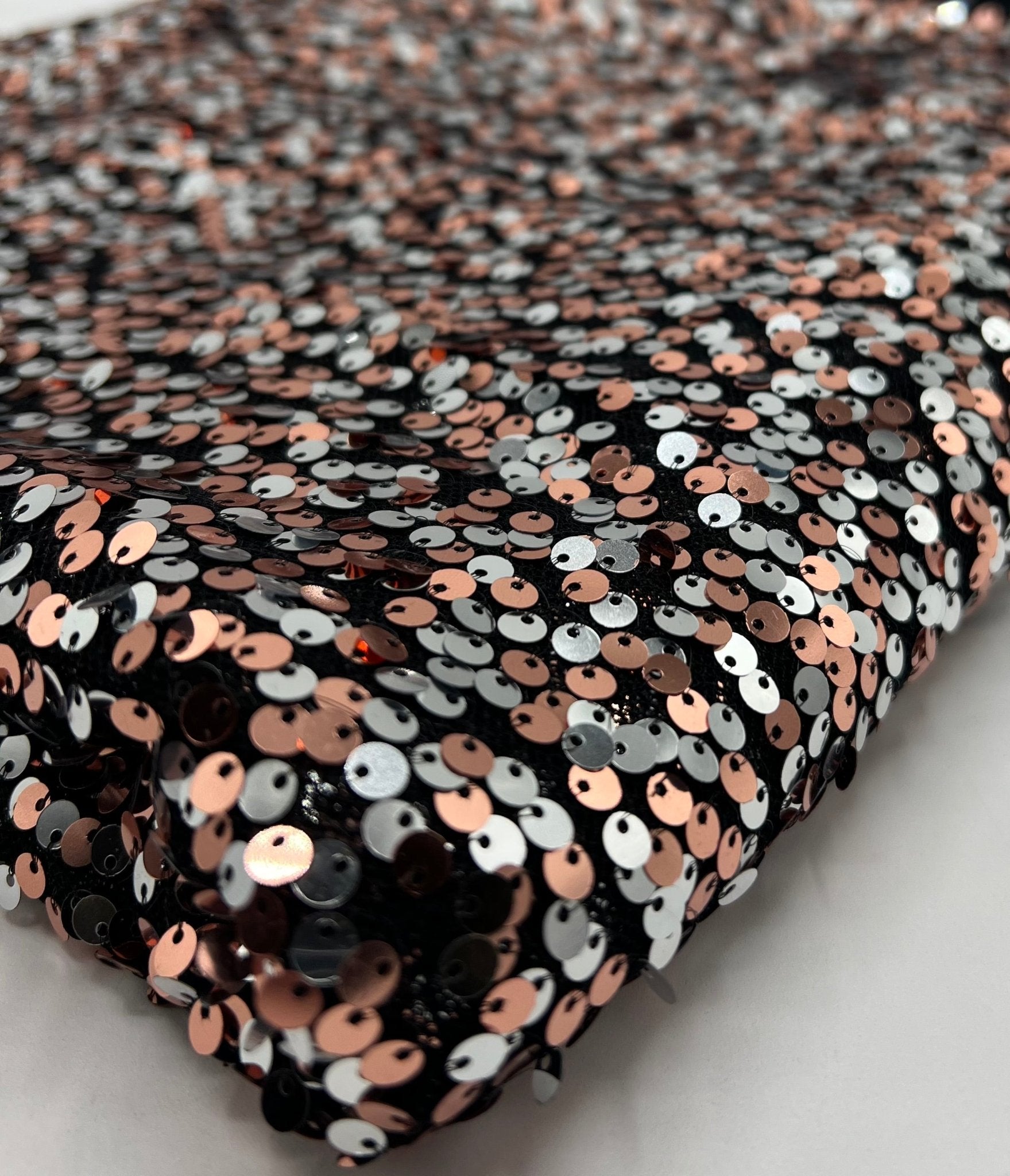 Silver Rose Gold Sequin Detail Stretch Fabric - T9 Fabrics