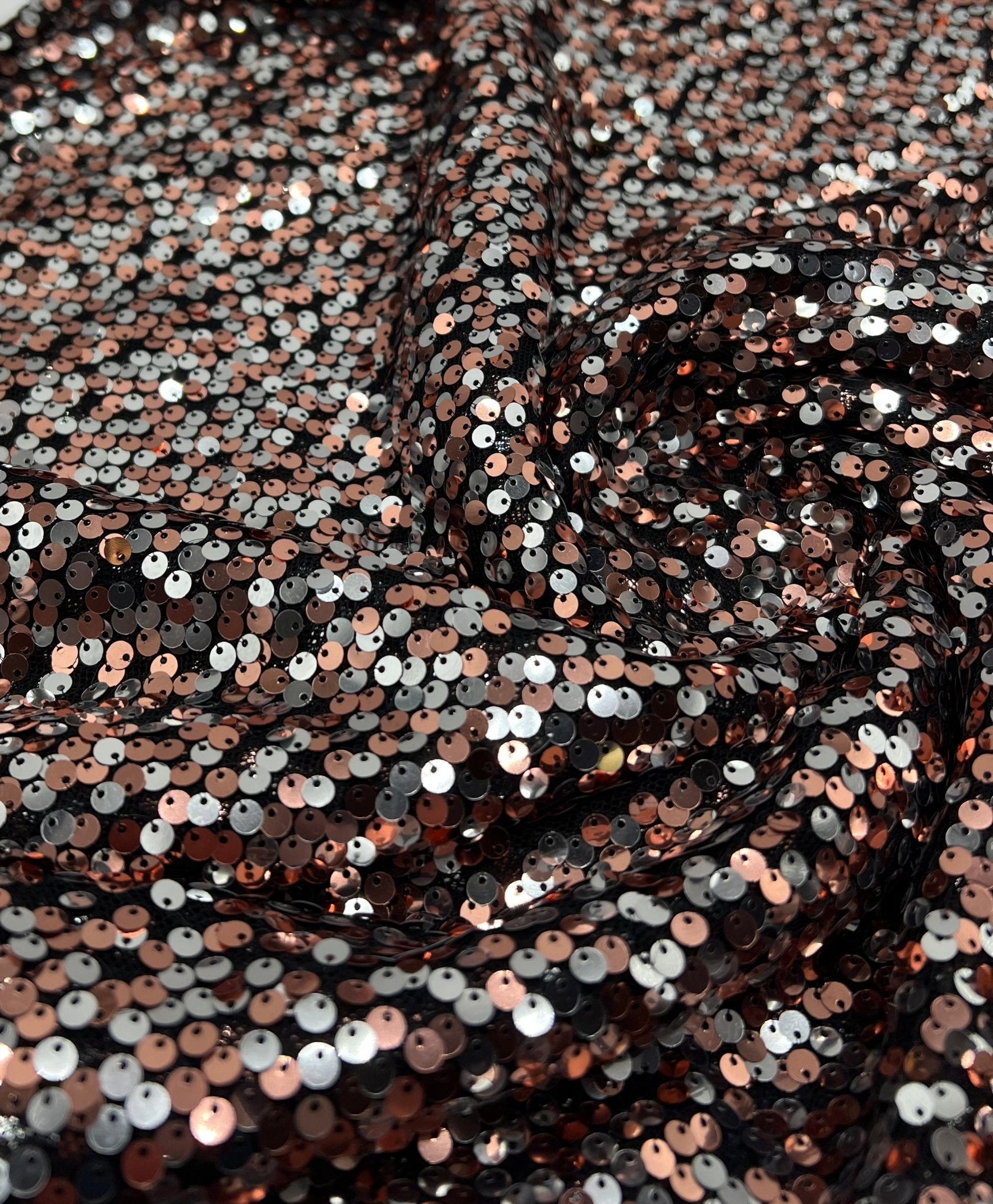 Silver Rose Gold Sequin Detail Stretch Fabric - T9 Fabrics