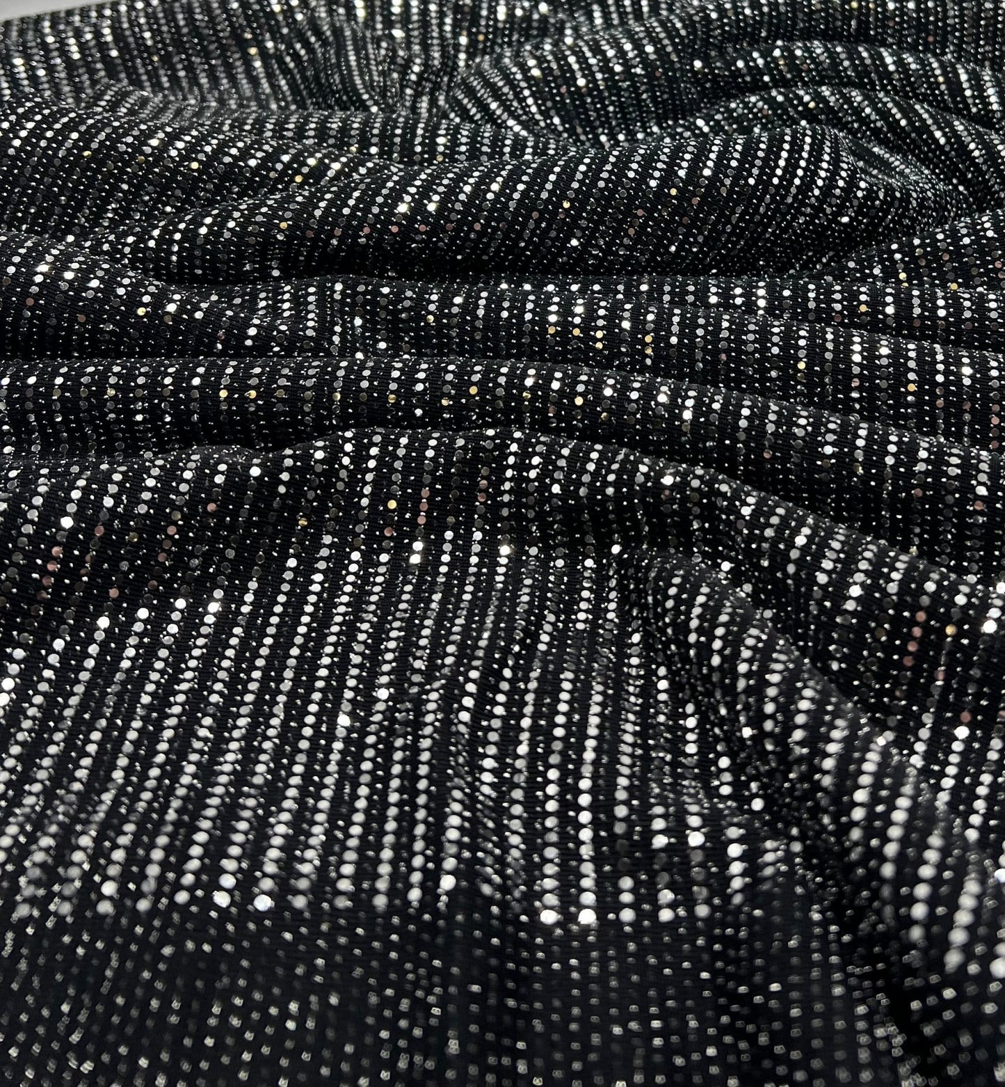 Silver Sequin Nylon Metallic Sparkle Stretch Fabric - T9 Fabrics