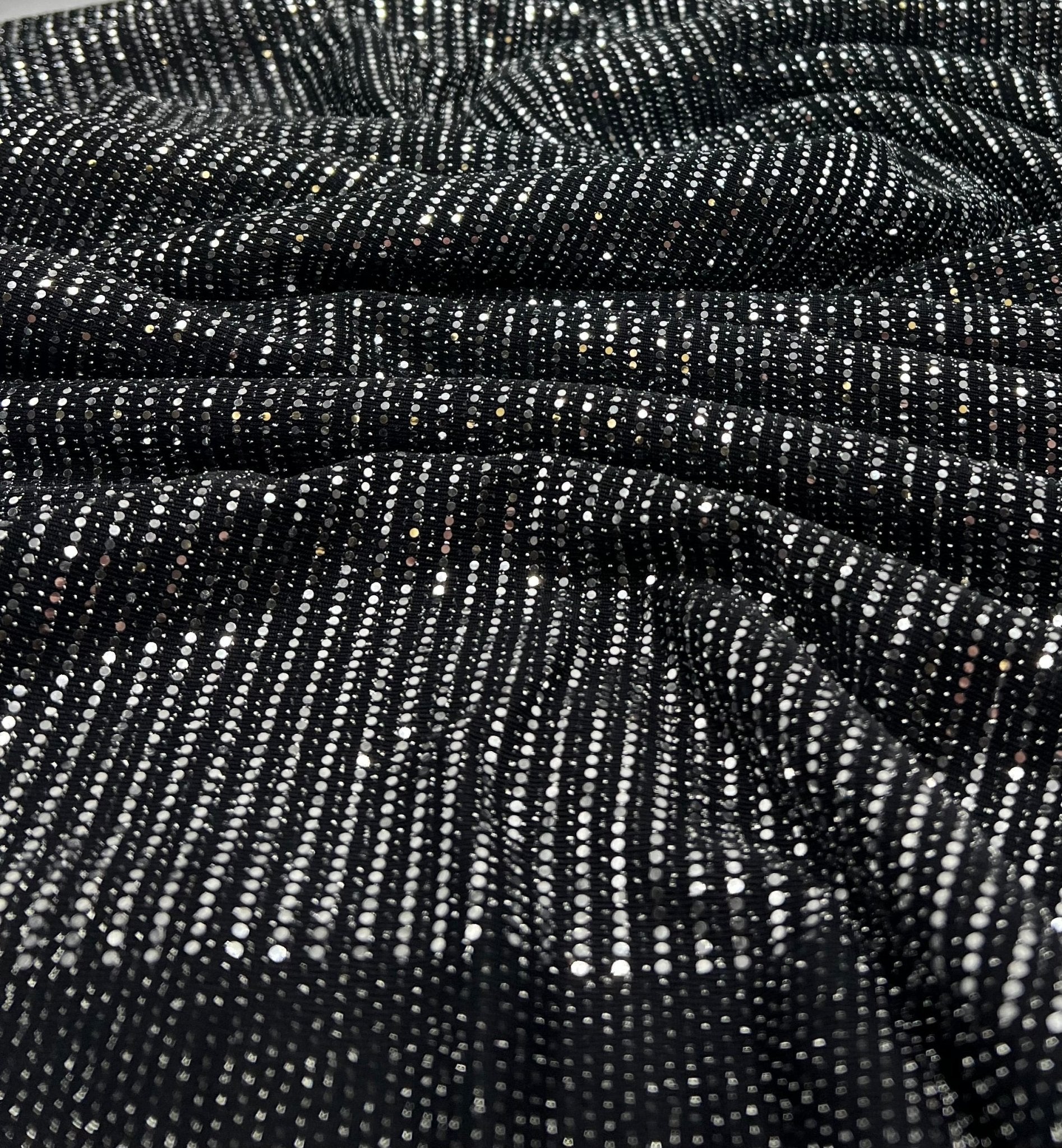 Silver Sequin Nylon Metallic Sparkle Stretch Fabric - T9 Fabrics