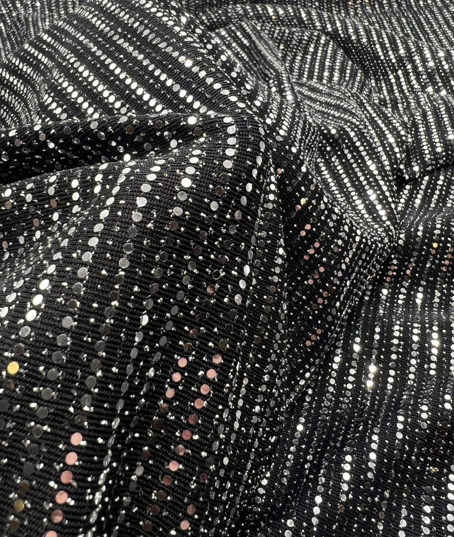 Silver Sequin Nylon Metallic Sparkle Stretch Fabric - T9 Fabrics