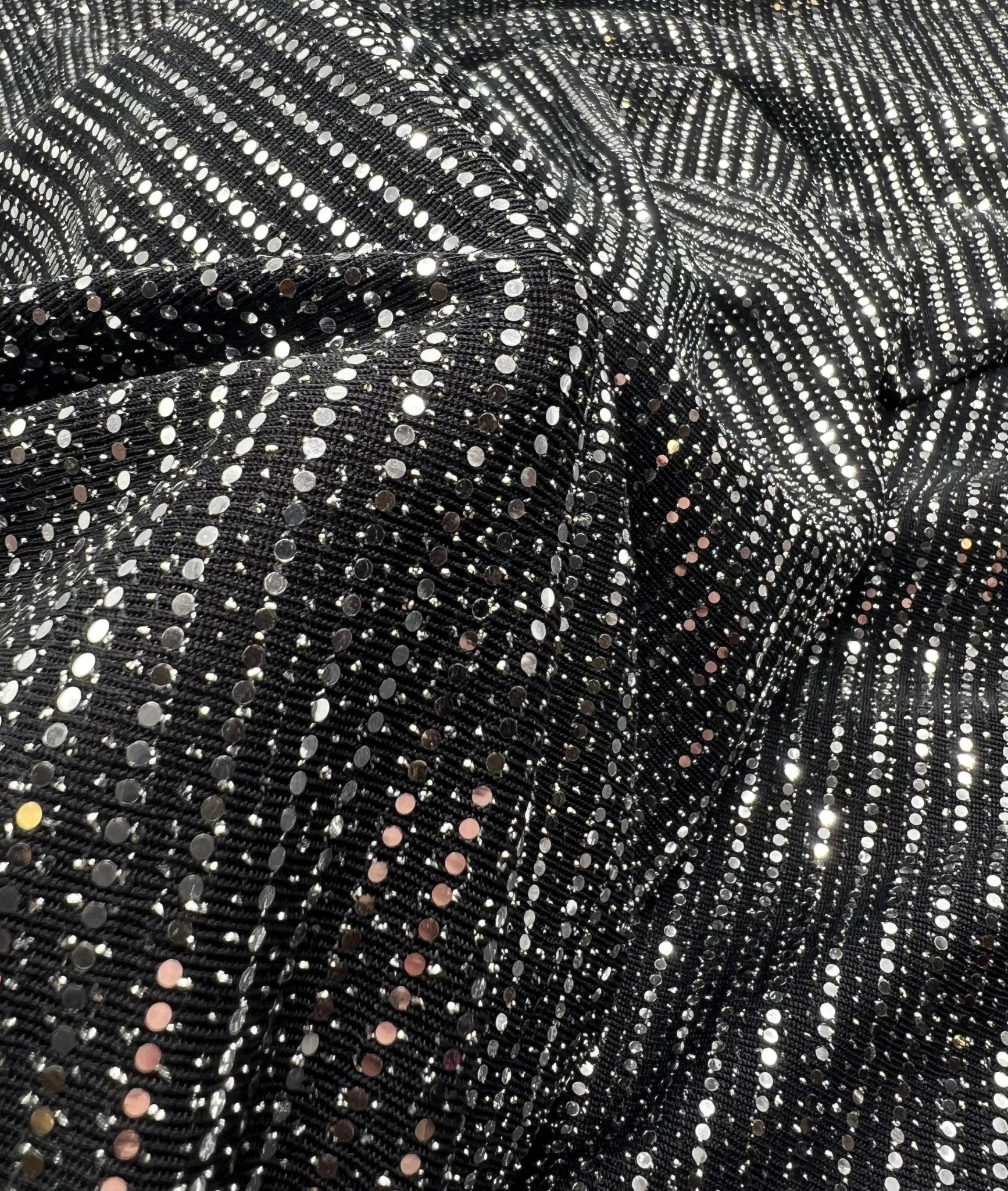 Silver Sequin Nylon Metallic Sparkle Stretch Fabric - T9 Fabrics