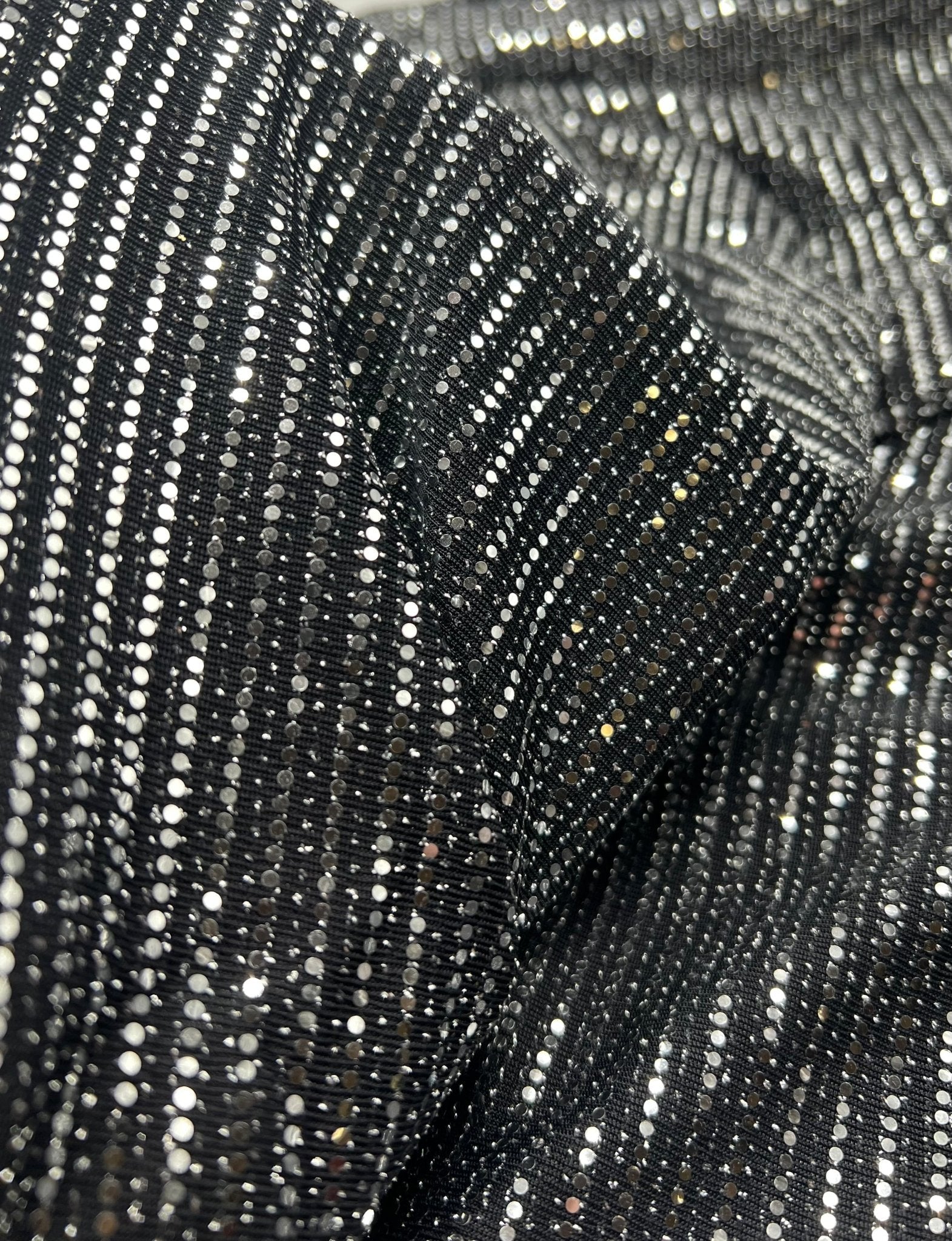 Silver Sequin Nylon Metallic Sparkle Stretch Fabric - T9 Fabrics