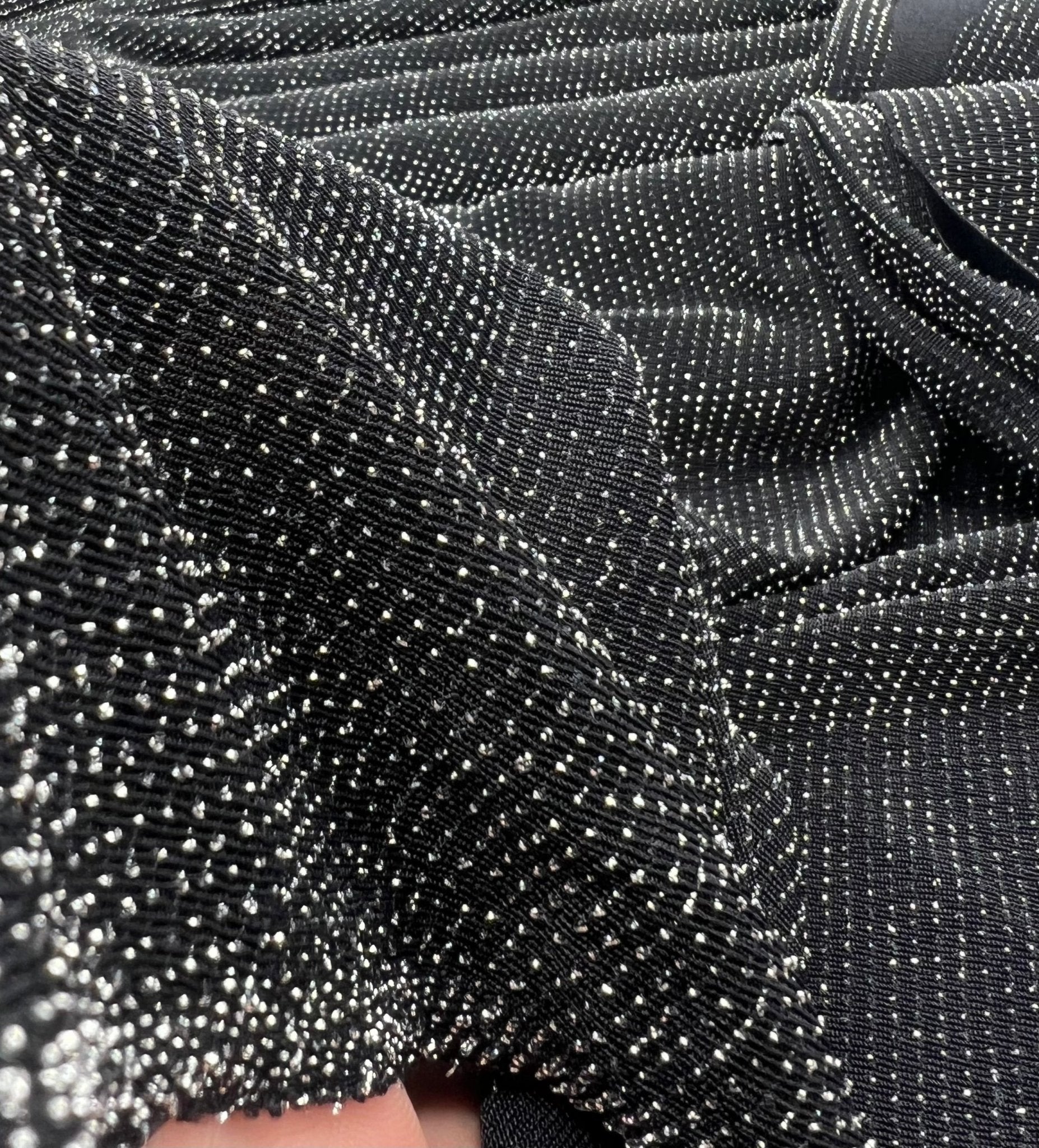 Silver Thread Detail Black Lurex Sparkle Metallic Stretch Knit Fabric - T9 Fabrics