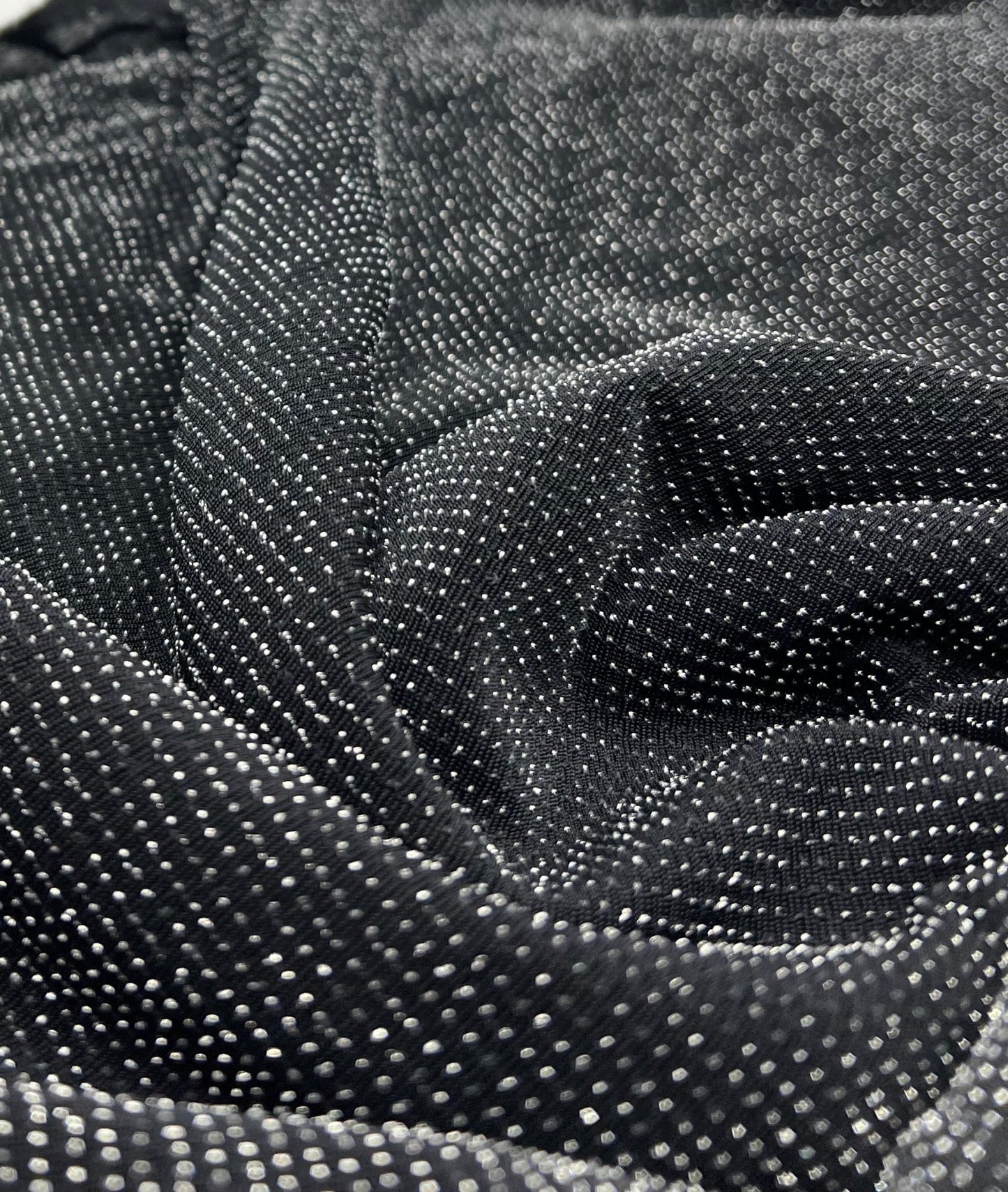 Silver Thread Detail Black Lurex Sparkle Metallic Stretch Knit Fabric - T9 Fabrics