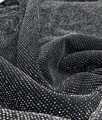 Silver Thread Detail Black Lurex Sparkle Metallic Stretch Knit Fabric - T9 Fabrics