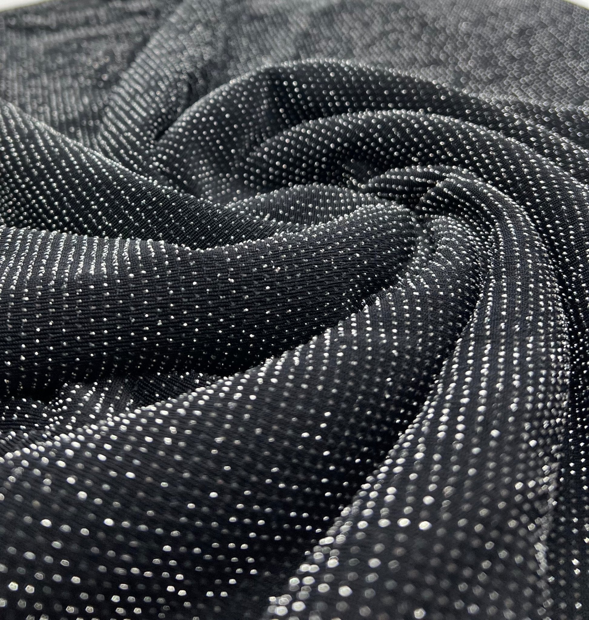Silver Thread Detail Black Lurex Sparkle Metallic Stretch Knit Fabric - T9 Fabrics