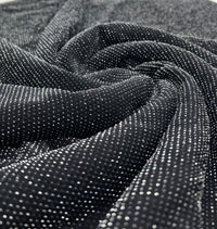 Silver Thread Detail Black Lurex Sparkle Metallic Stretch Knit Fabric - T9 Fabrics