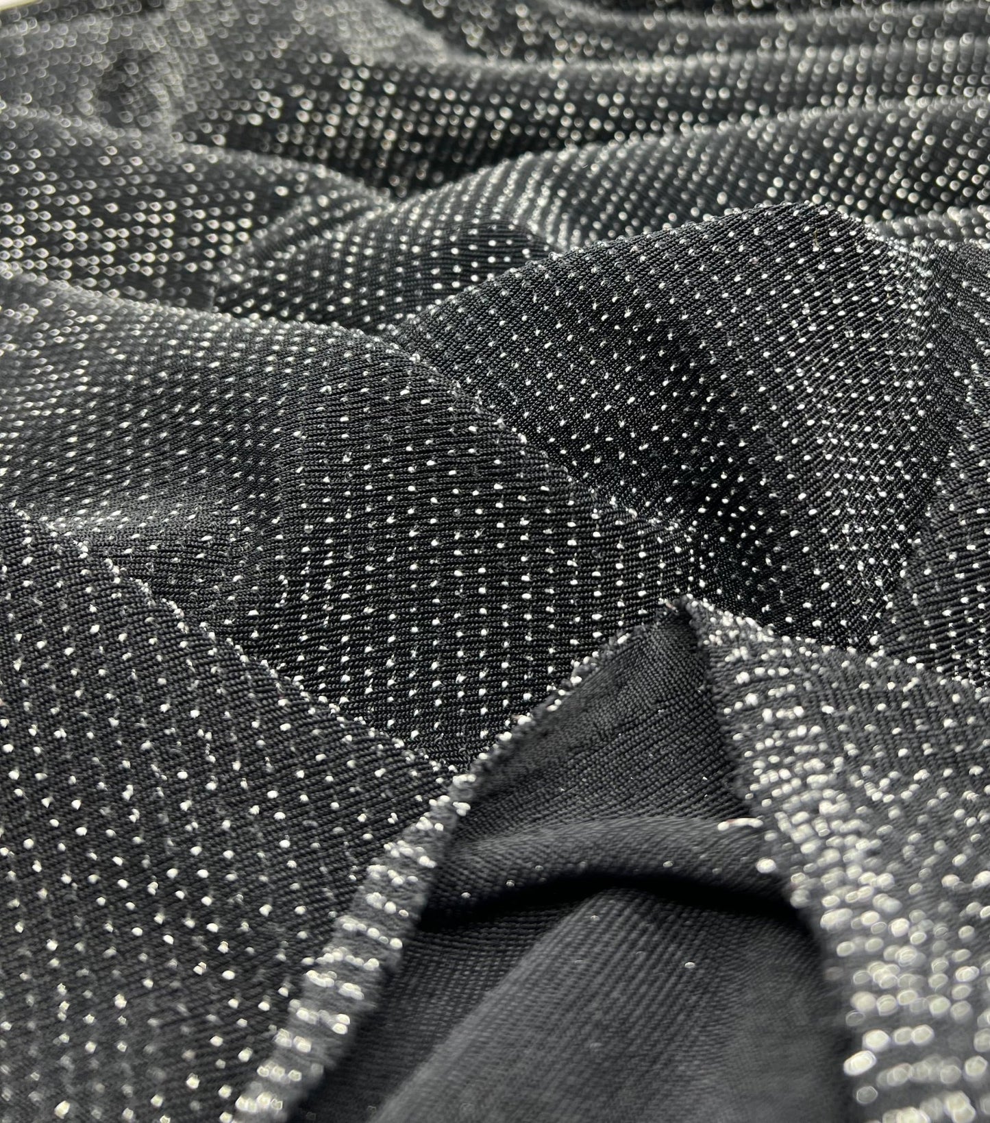 Silver Thread Detail Black Lurex Sparkle Metallic Stretch Knit Fabric - T9 Fabrics