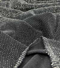 Silver Thread Detail Black Lurex Sparkle Metallic Stretch Knit Fabric - T9 Fabrics