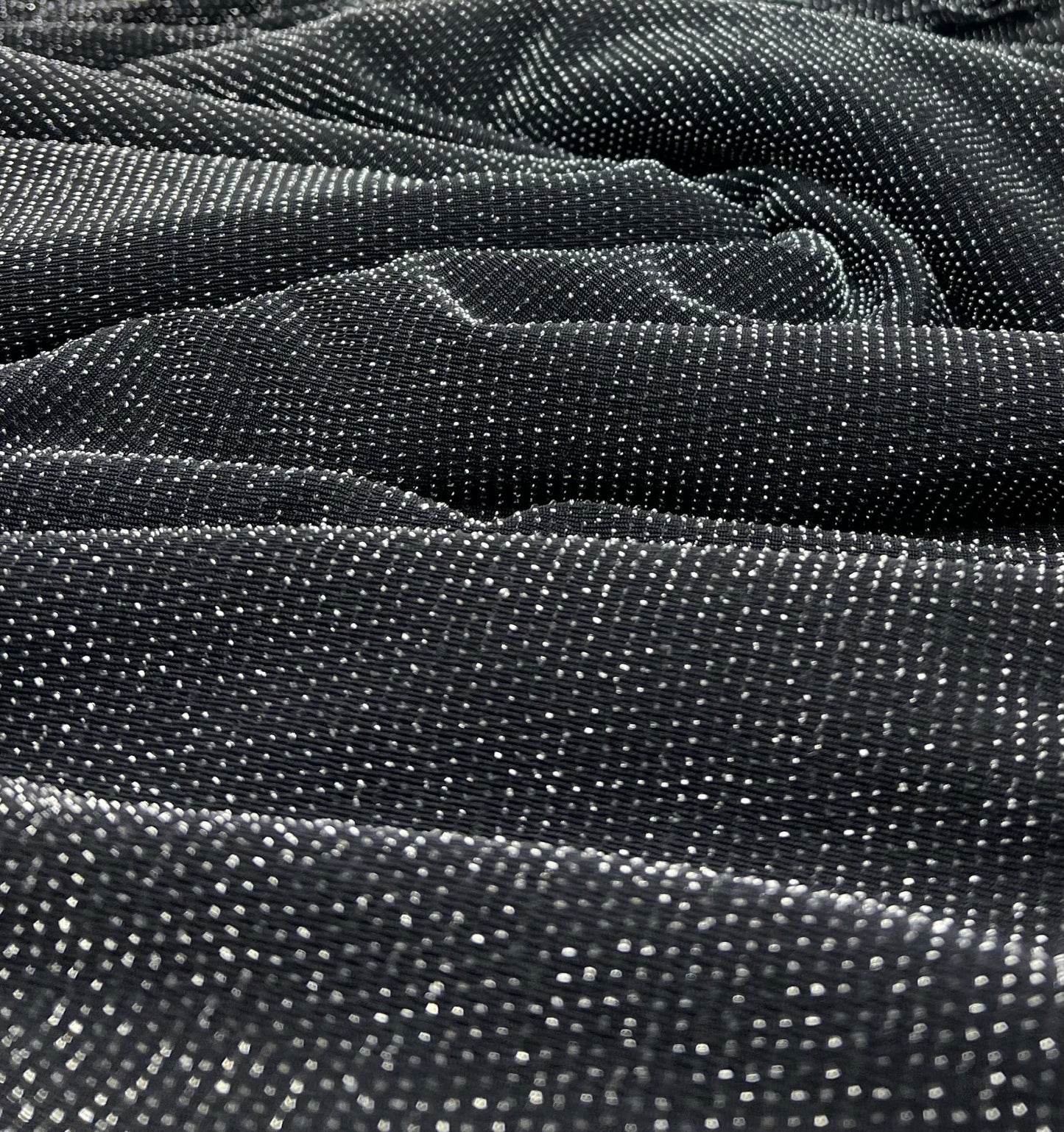 Silver Thread Detail Black Lurex Sparkle Metallic Stretch Knit Fabric - T9 Fabrics