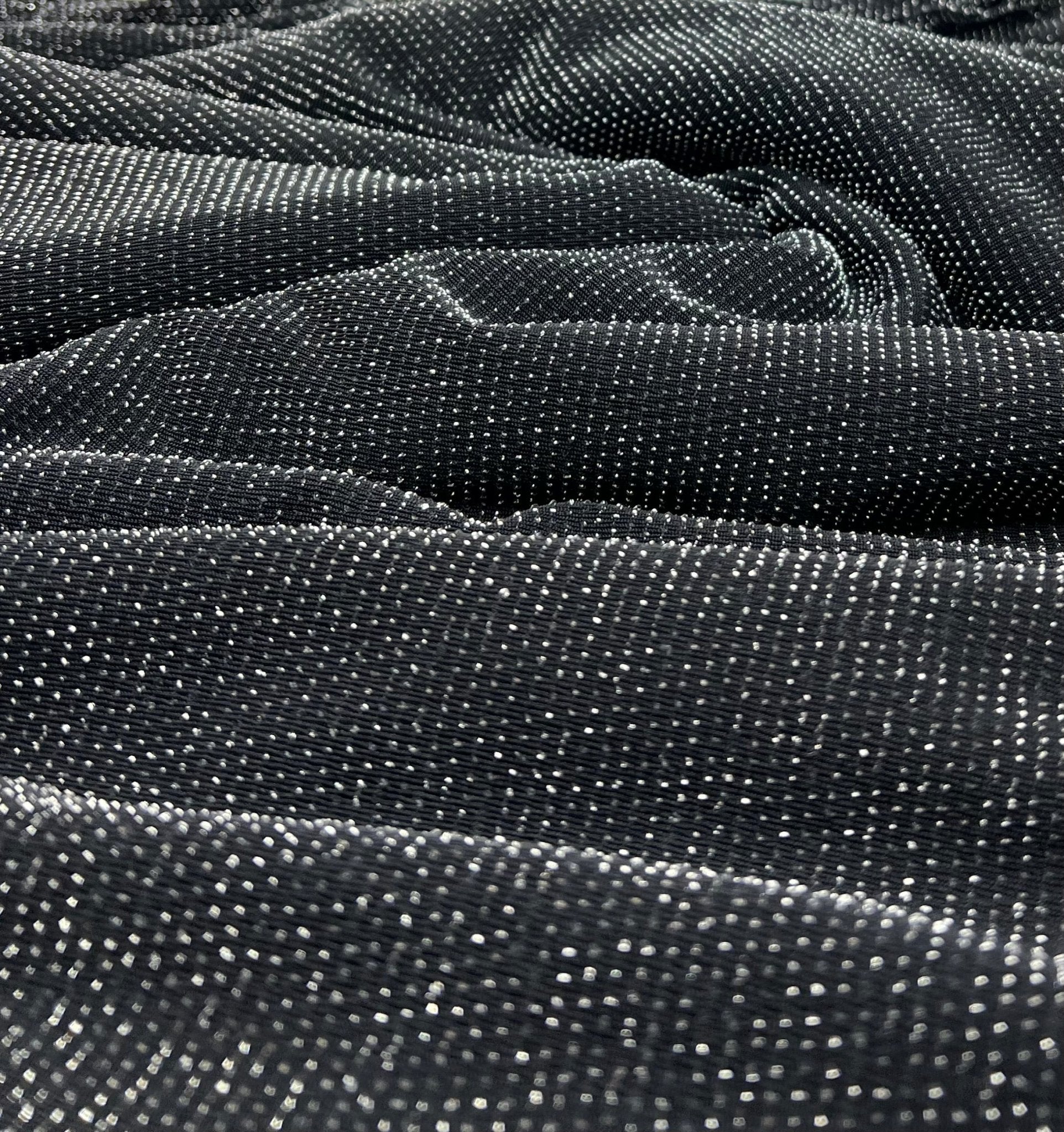 Silver Thread Detail Black Lurex Sparkle Metallic Stretch Knit Fabric - T9 Fabrics