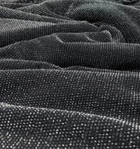 Silver Thread Detail Black Lurex Sparkle Metallic Stretch Knit Fabric - T9 Fabrics