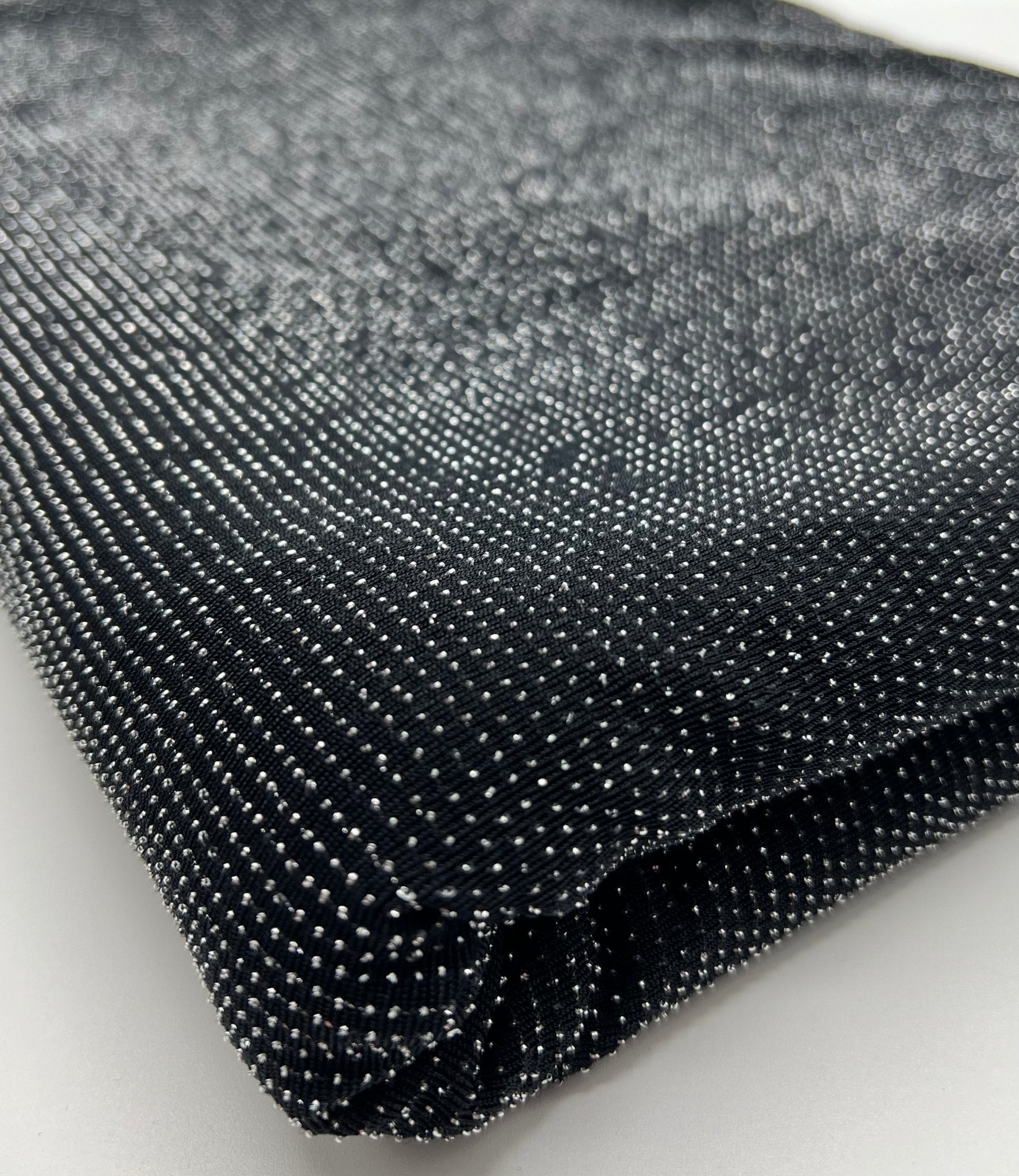 Silver Thread Detail Black Lurex Sparkle Metallic Stretch Knit Fabric - T9 Fabrics