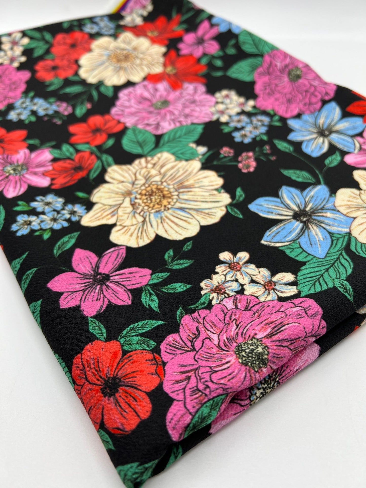 Sketch Floral Print Lightweight Bubble Crepe Fabric - T9 Fabrics
