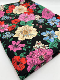 Sketch Floral Print Lightweight Bubble Crepe Fabric - T9 Fabrics