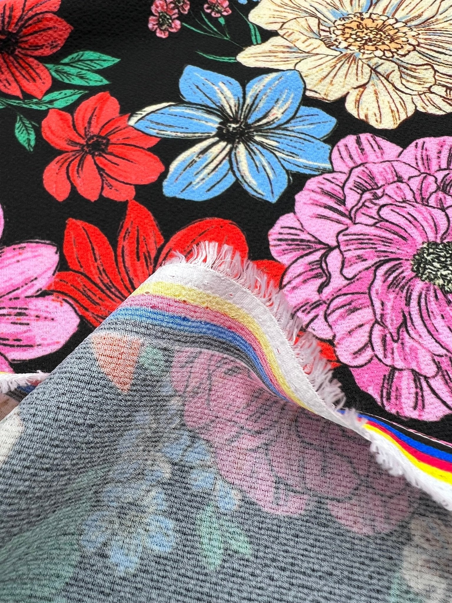 Sketch Floral Print Lightweight Bubble Crepe Fabric - T9 Fabrics