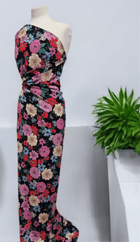 Sketch Floral Print Lightweight Bubble Crepe Fabric - T9 Fabrics