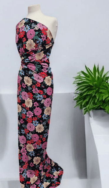 Sketch Floral Print Lightweight Bubble Crepe Fabric - T9 Fabrics