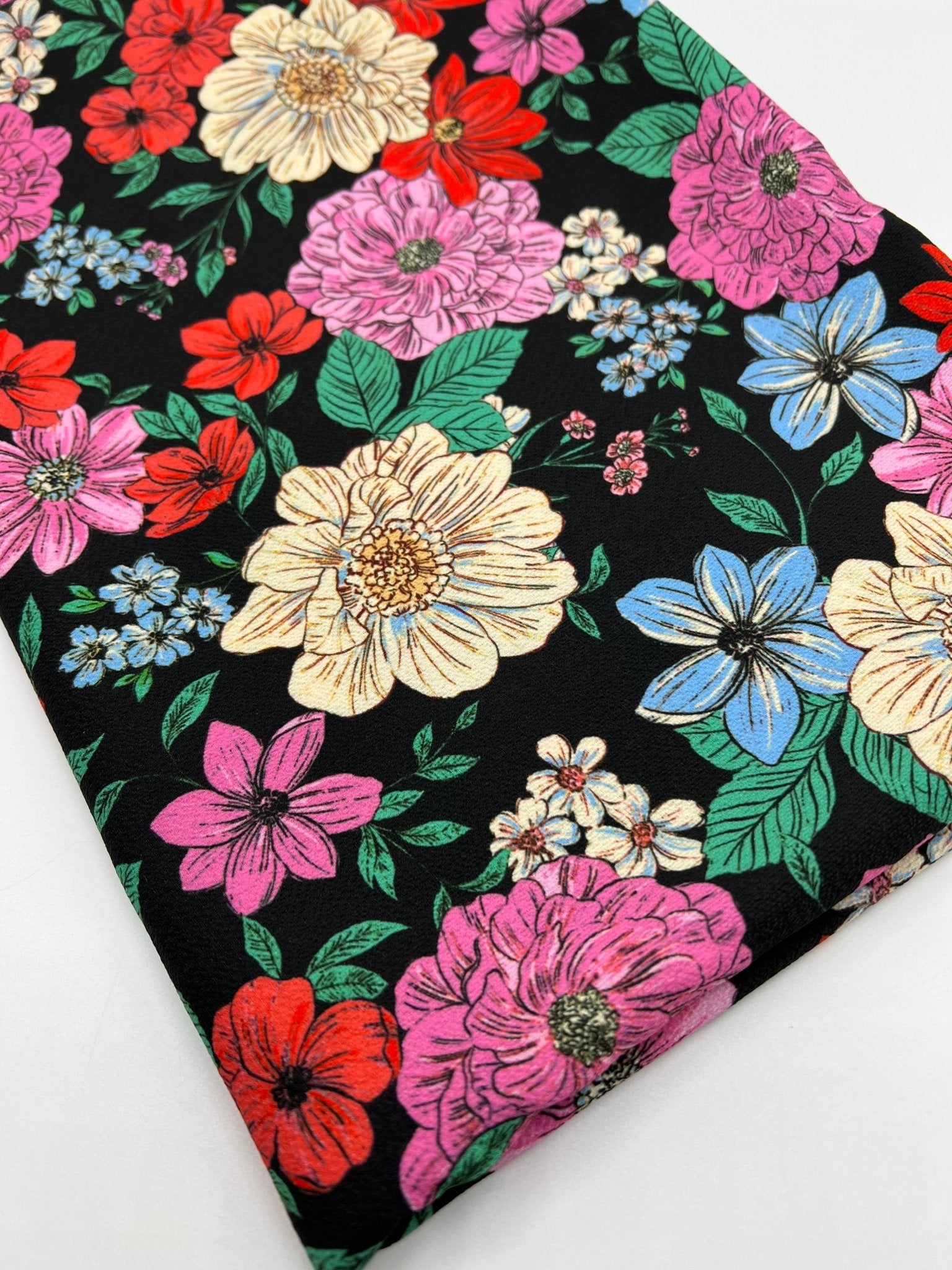 Sketch Floral Print Lightweight Bubble Crepe Fabric - T9 Fabrics