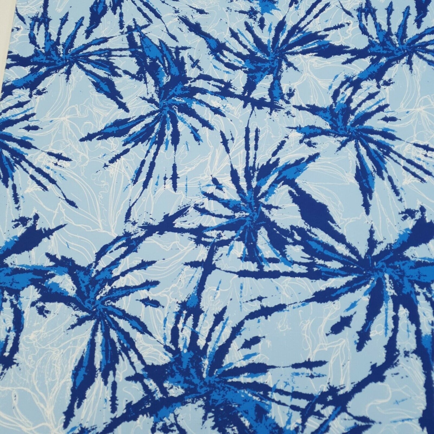 Sky Blue Art Printed Scuba Crepe Jersey Fabric 4 Way Stretch - T9 Fabrics