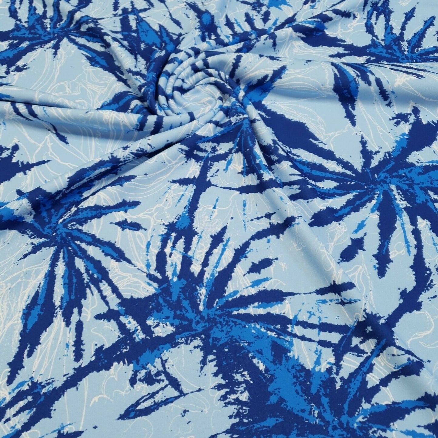 Sky Blue Art Printed Scuba Crepe Jersey Fabric 4 Way Stretch - T9 Fabrics