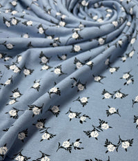 Sky Blue Ditsy Floral Print Viscose Elastane Fabric - T9 Fabrics