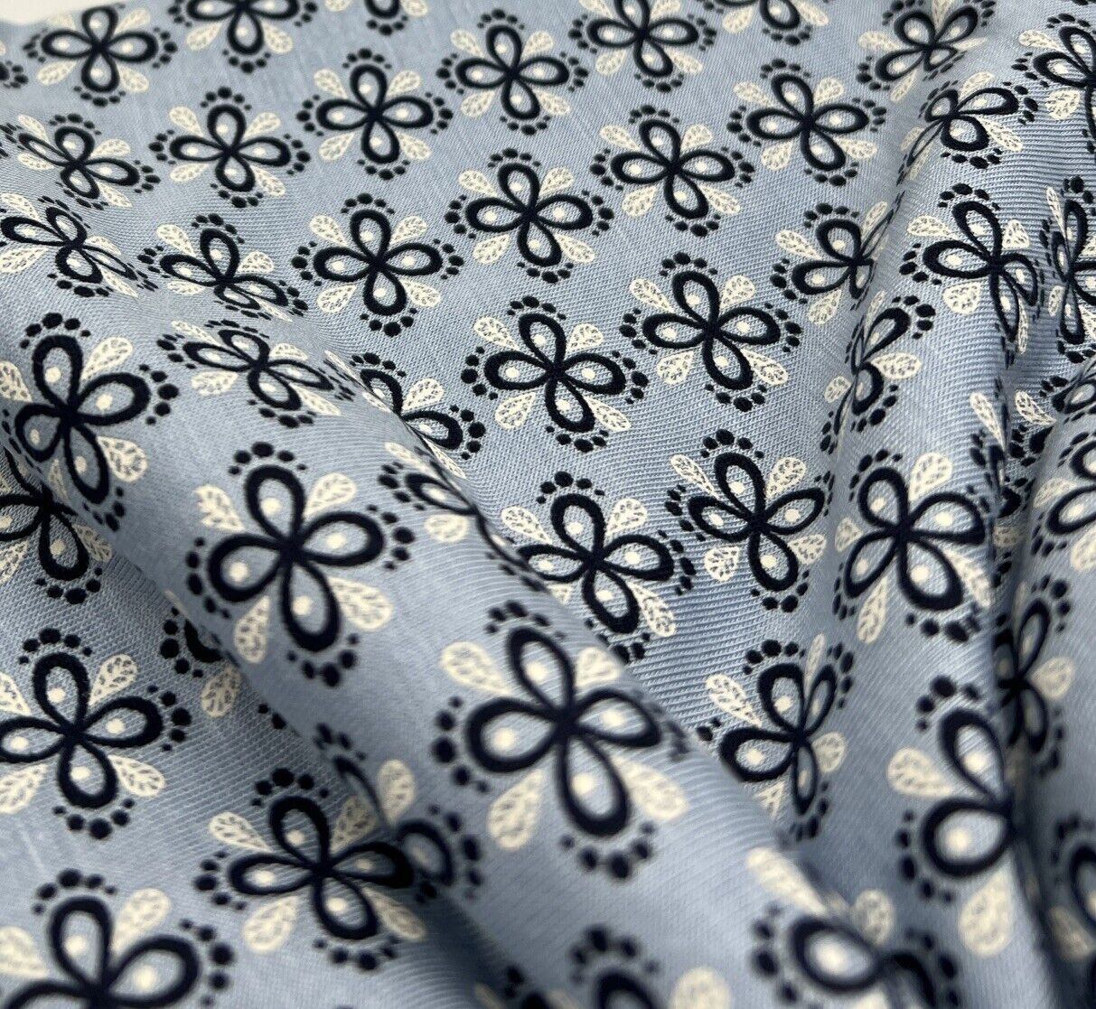 Sky Blue Floral Print Viscose Elastane Fabric - T9 Fabrics