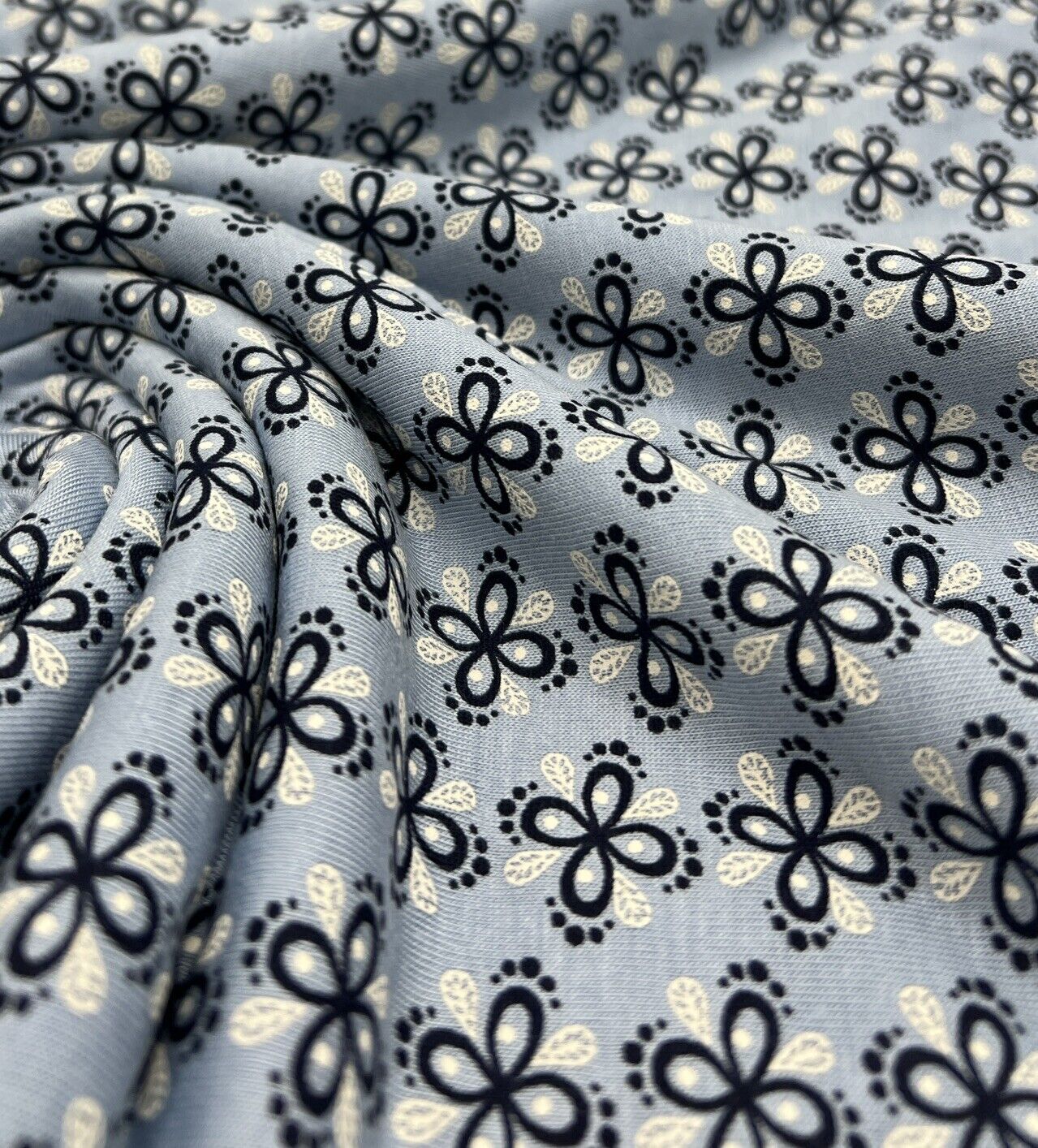 Sky Blue Floral Print Viscose Elastane Fabric - T9 Fabrics