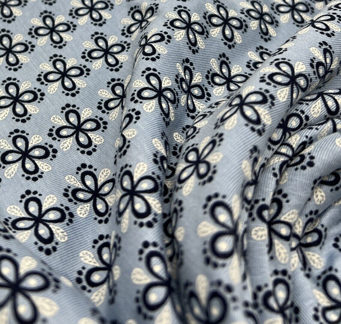 Sky Blue Floral Print Viscose Elastane Fabric - T9 Fabrics