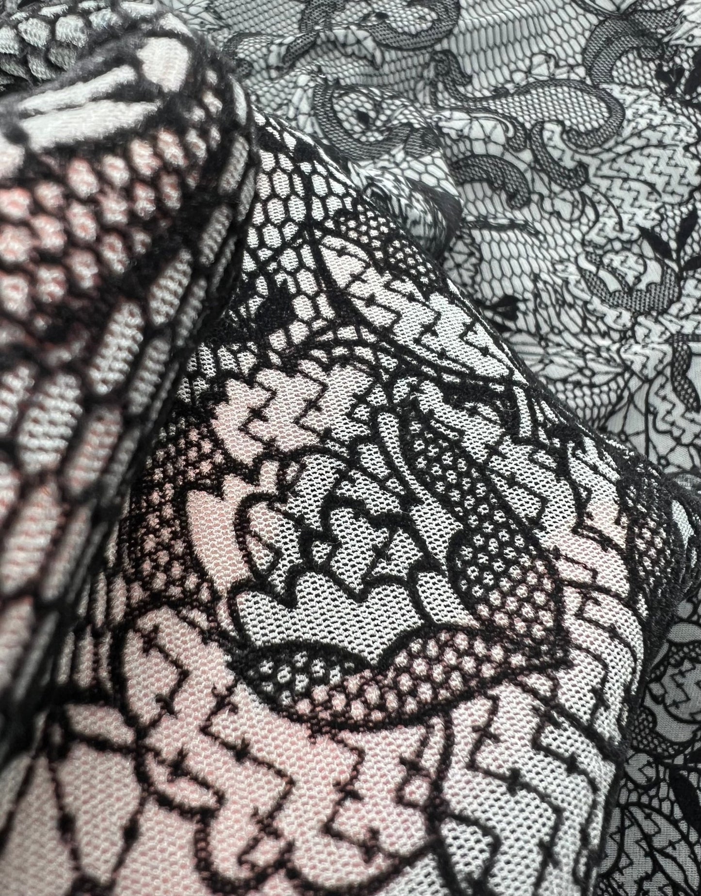 Slate Blue Floral Embossed Flocked Mesh Fabric 2 Way Stretch - T9 Fabrics