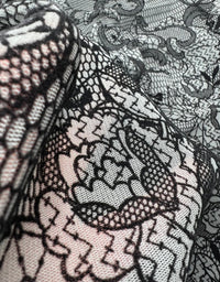 Slate Blue Floral Embossed Flocked Mesh Fabric 2 Way Stretch - T9 Fabrics