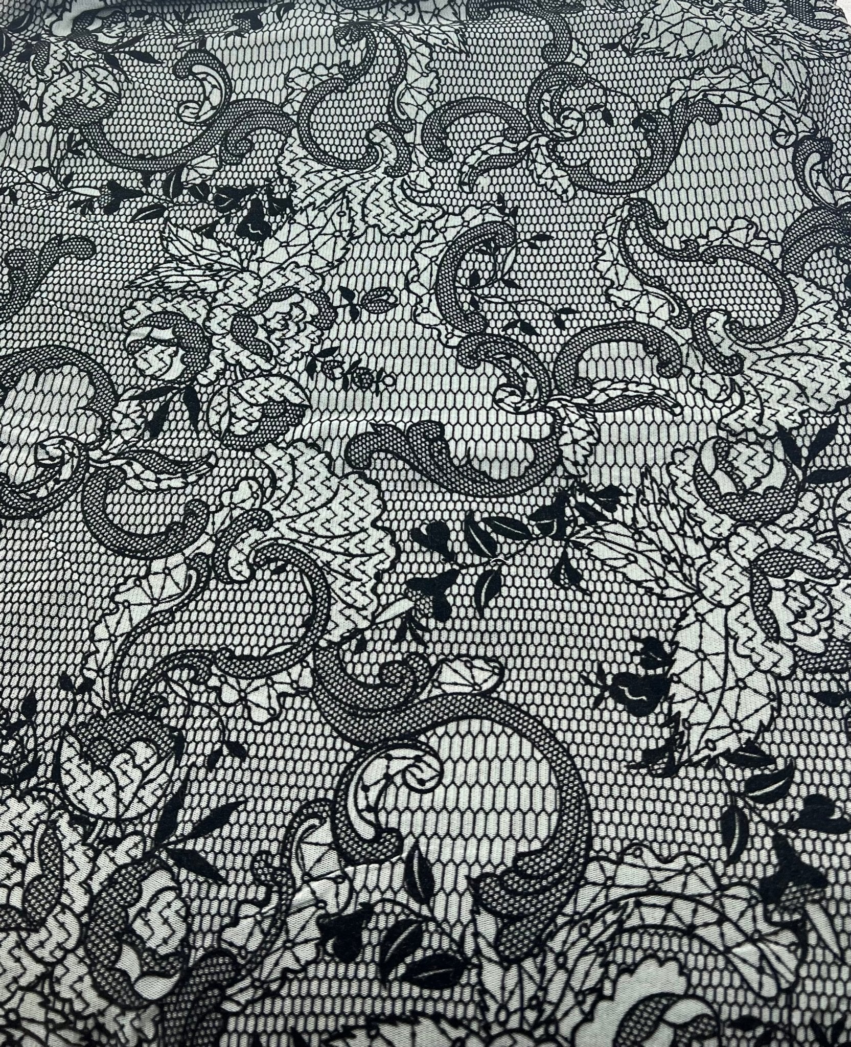 Slate Blue Floral Embossed Flocked Mesh Fabric 2 Way Stretch - T9 Fabrics