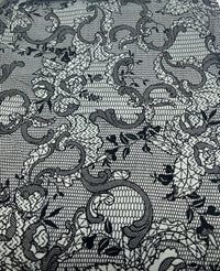 Slate Blue Floral Embossed Flocked Mesh Fabric 2 Way Stretch - T9 Fabrics