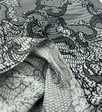 Slate Blue Floral Embossed Flocked Mesh Fabric 2 Way Stretch - T9 Fabrics