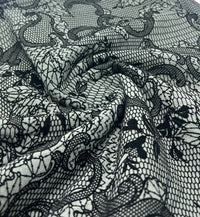 Slate Blue Floral Embossed Flocked Mesh Fabric 2 Way Stretch - T9 Fabrics