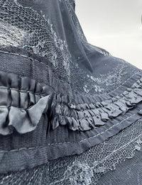 Slate Blue Sequin Ruffle Detail Mesh Fabric Stretch - T9 Fabrics