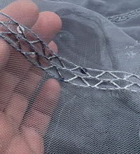 Slate Blue Sequin Ruffle Detail Mesh Fabric Stretch - T9 Fabrics