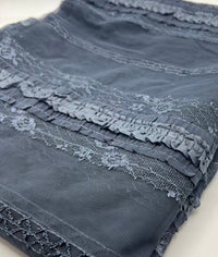 Slate Blue Sequin Ruffle Detail Mesh Fabric Stretch - T9 Fabrics