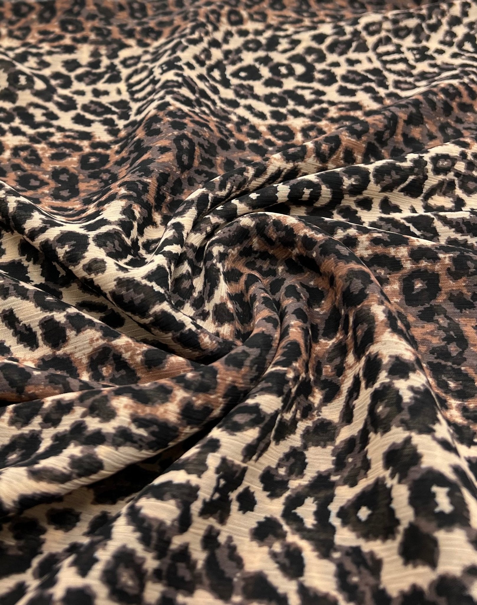 Small Brown Leopard Animal Printed Chiffon Dress Fabric - T9 Fabrics
