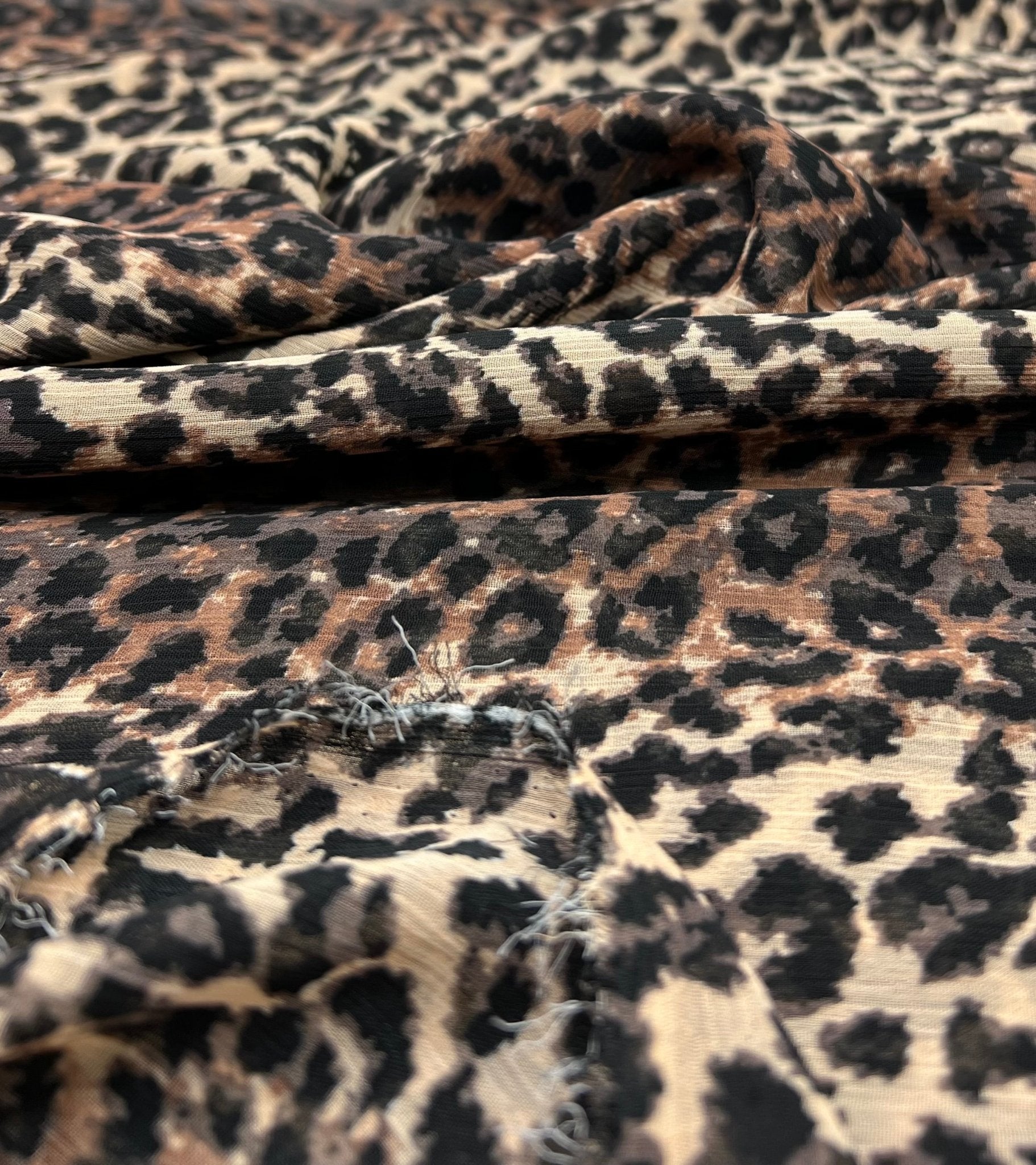 Small Brown Leopard Animal Printed Chiffon Dress Fabric - T9 Fabrics