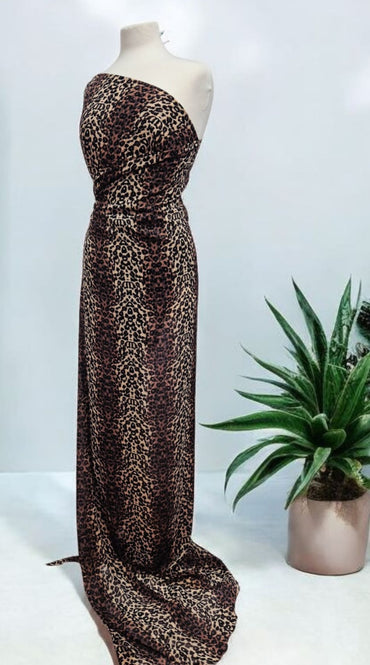 Small Brown Leopard Animal Printed Chiffon Dress Fabric - T9 Fabrics