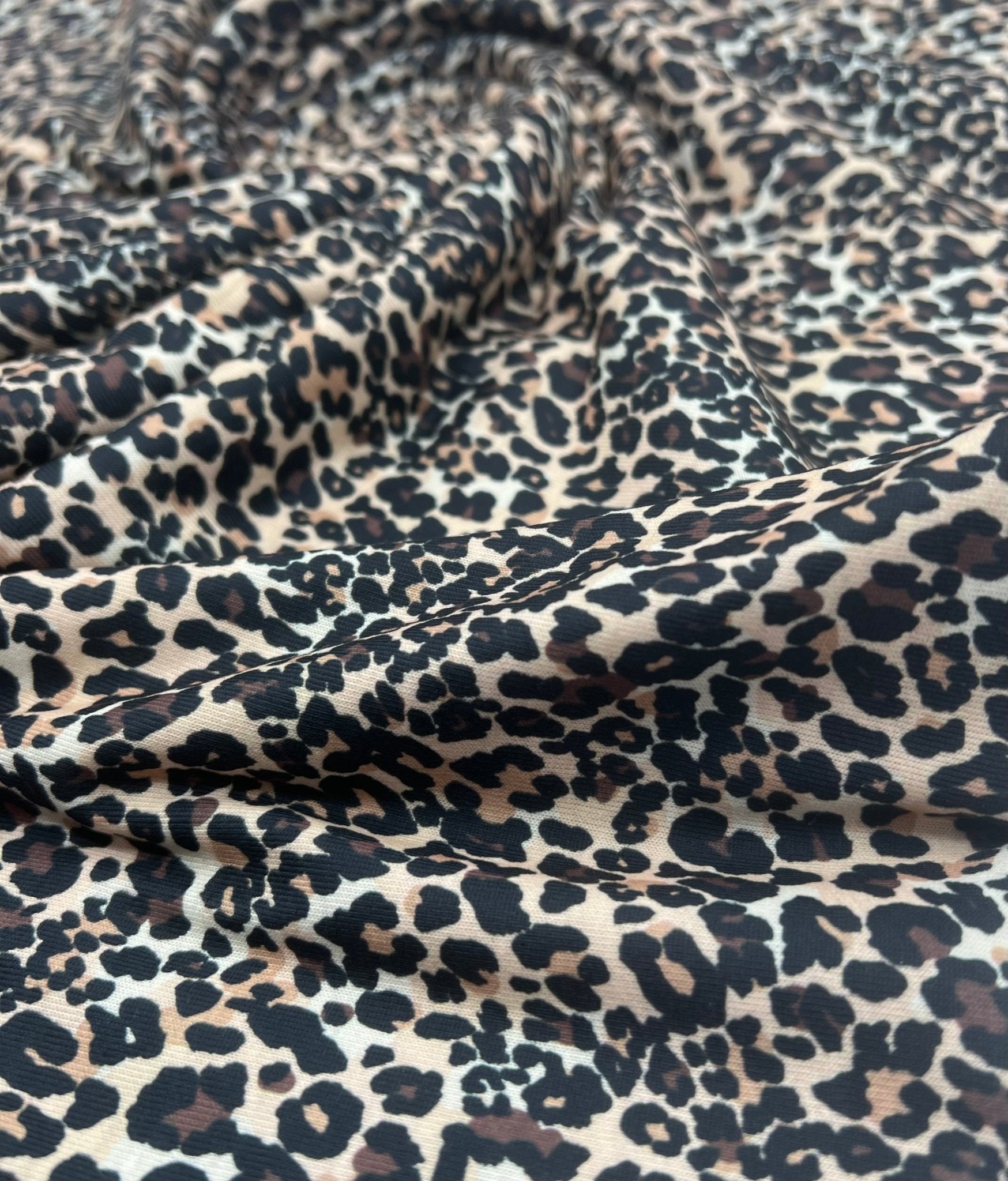 Small Leopard Print Spun Poly Stretch Fabric - T9 Fabrics