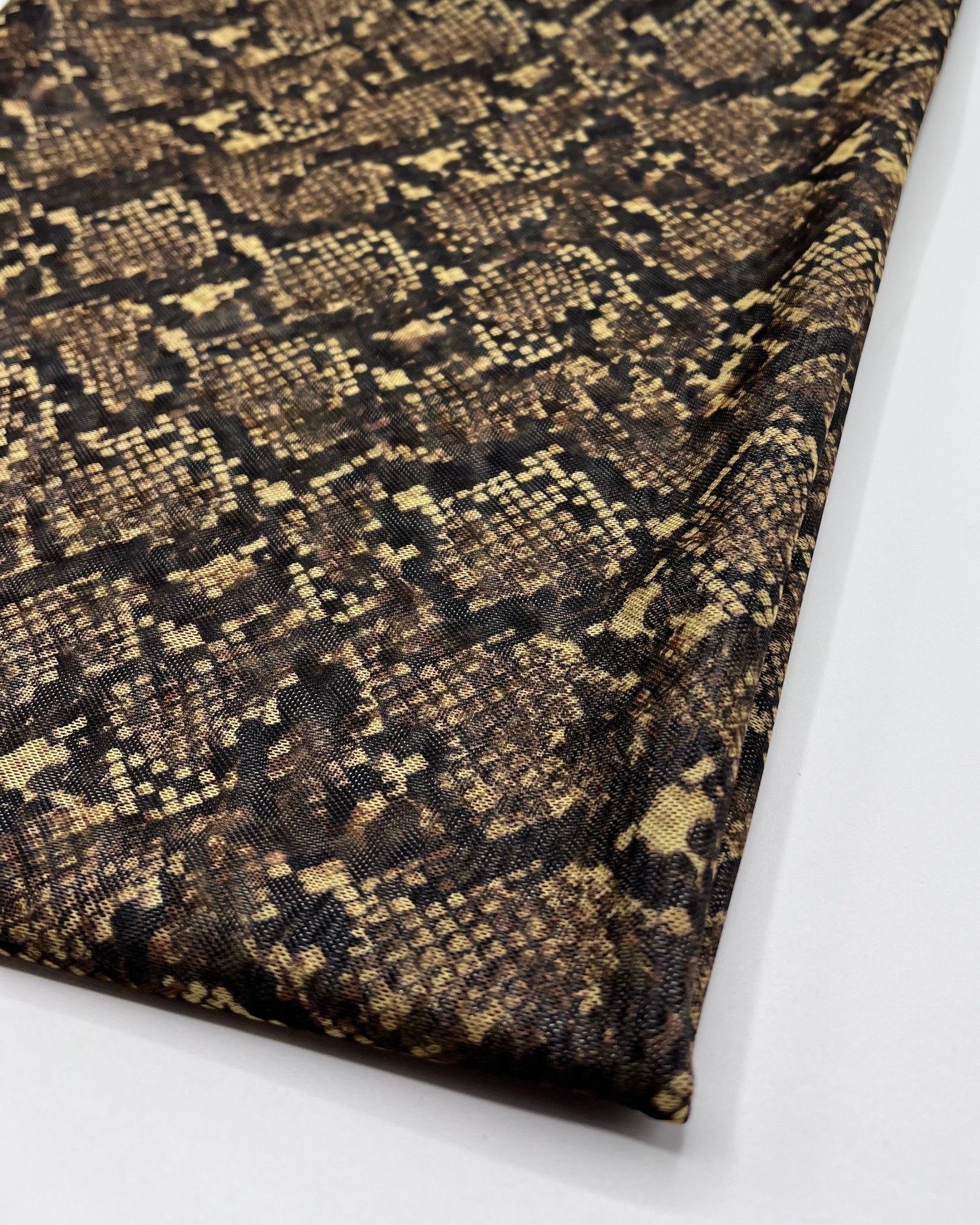 Snake Green Brown Mesh Fabric Stretch - T9 Fabrics