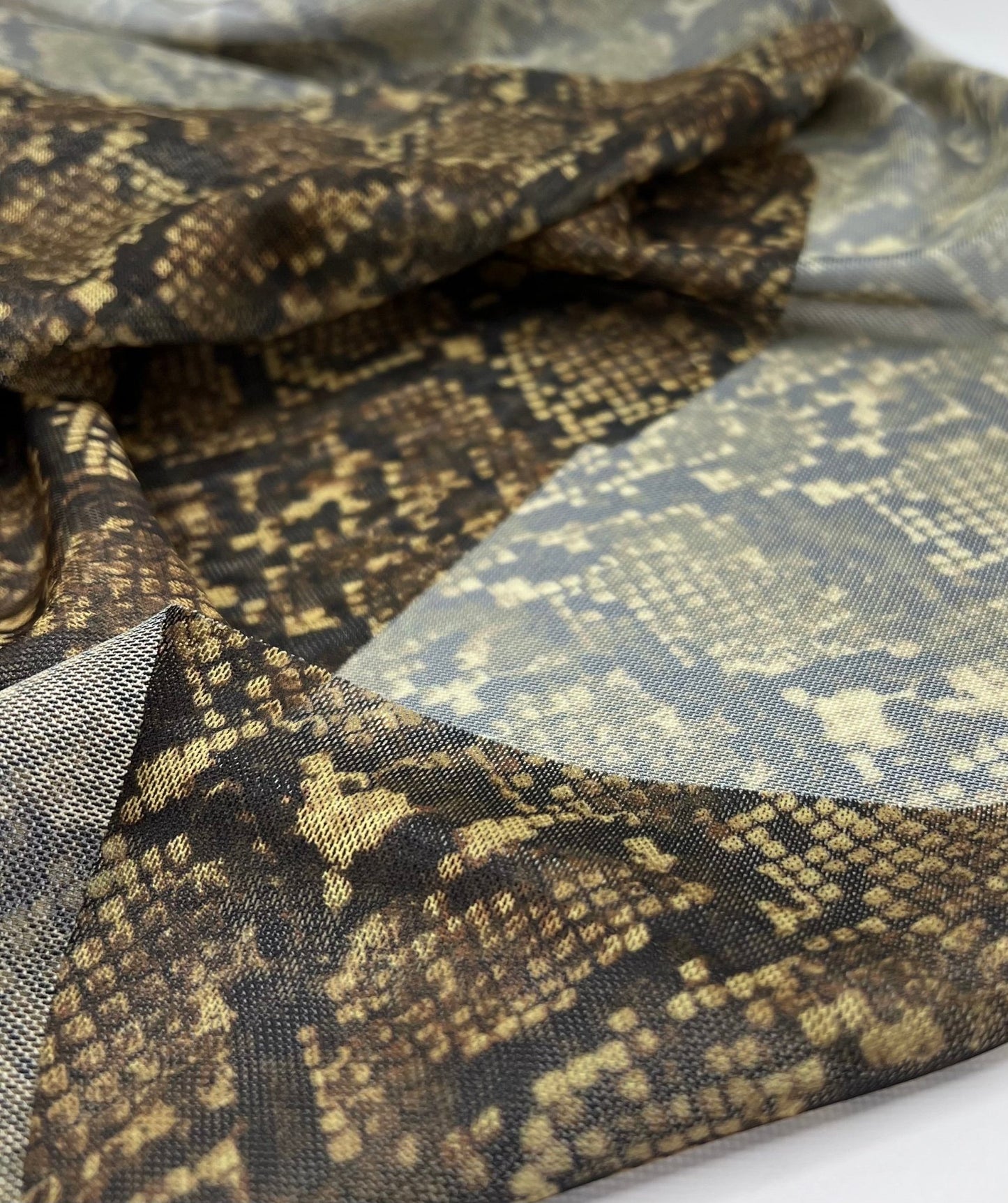 Snake Green Brown Mesh Fabric Stretch - T9 Fabrics