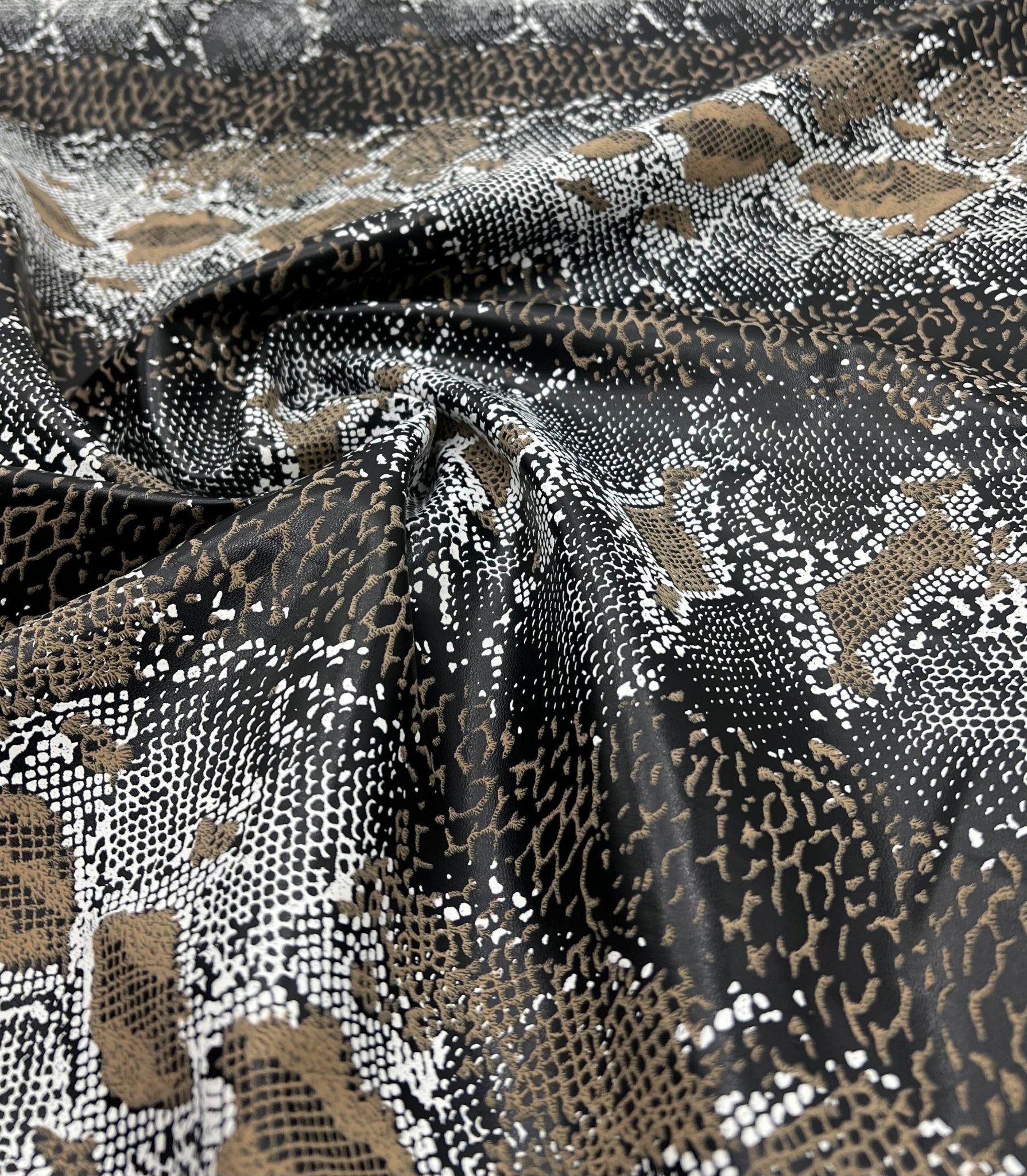 Snakeskin Wet Look/ Leather Look Black PU Stretch Fabric - T9 Fabrics