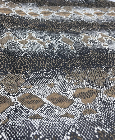 Snakeskin Wet Look/ Leather Look Black PU Stretch Fabric - T9 Fabrics